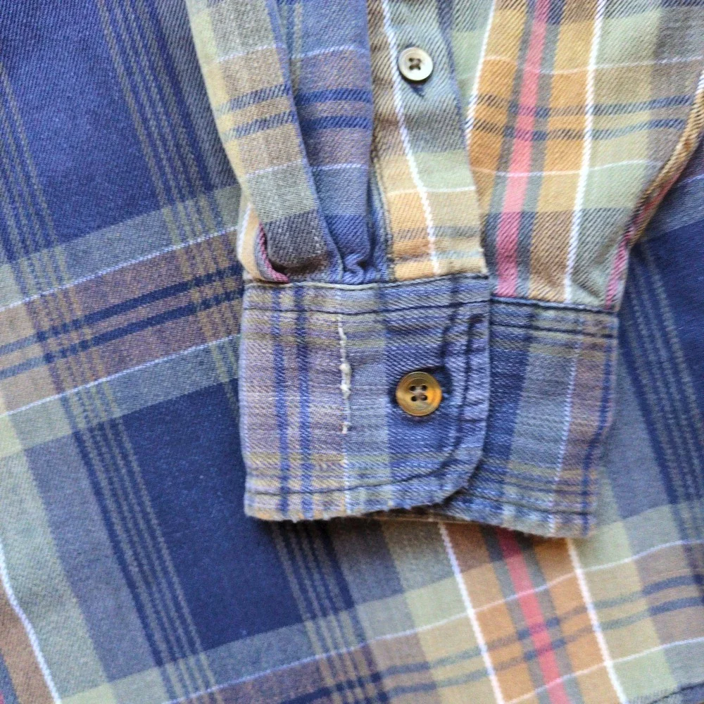 Vtg 90s Banana Republic Plaid Button Down Shirt Blue Green Tan Grunge Large